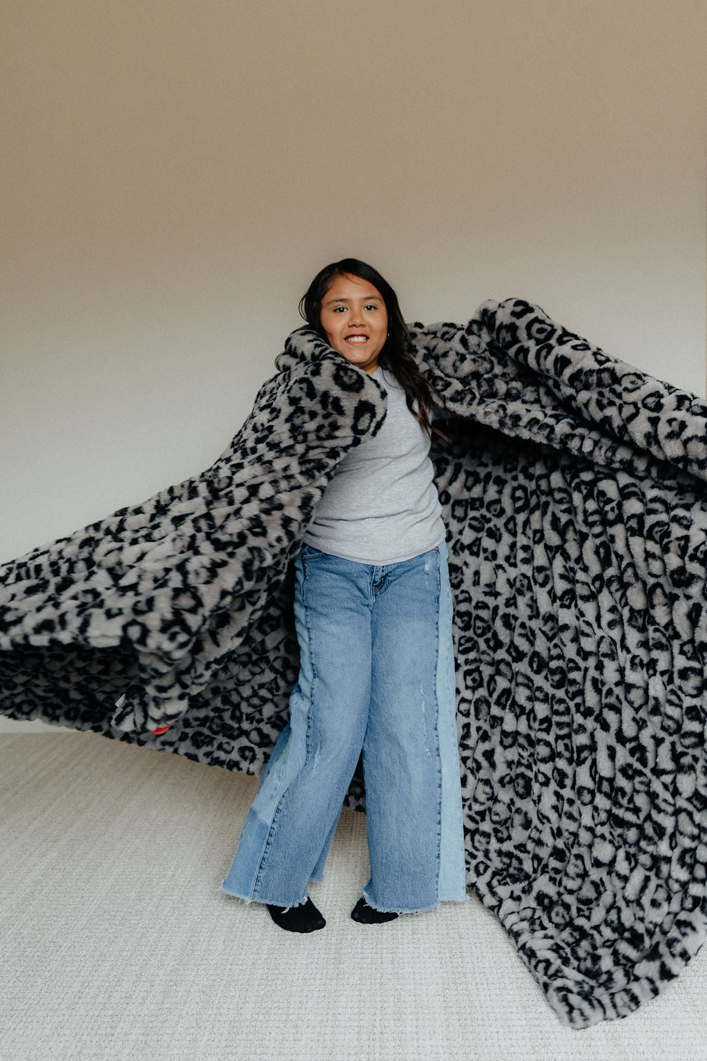 Milan Clouded Leopard Silver Minky Blanket