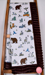 SMD Woodland Pals Snow / Oxford Chocolate - Adult Snuggler - Sew Sweet Minky Designs
