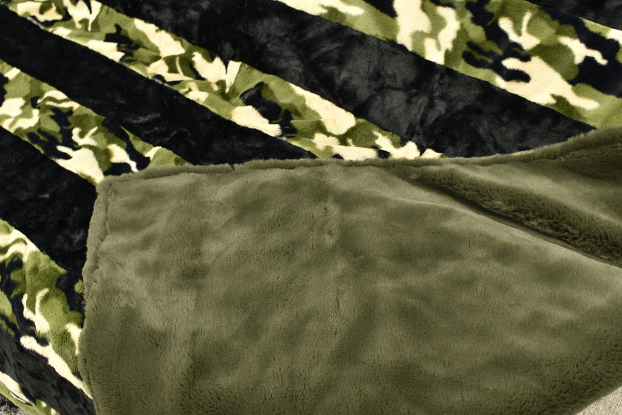 Bunny Loden & Camo Green  - XL Flag Strip Minky Blanket