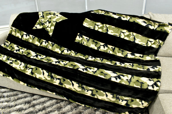 Vienna Black & Camo Green  - XL Flag Strip Minky Blanket