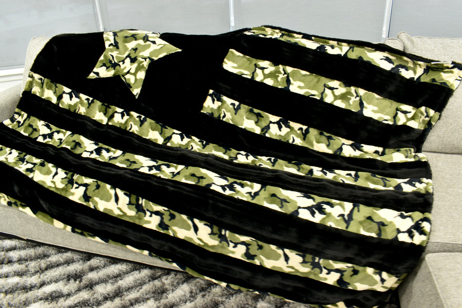 Vienna Black & Camo Green  - XL Flag Strip Minky Blanket