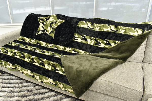 Bunny Loden & Camo Green  - XL Flag Strip Minky Blanket