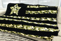 Bunny Black & Camo Green  - XL Flag Strip Minky Blanket