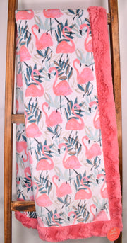 Flock Party Spruce / Glacier Flamingo - XL Snuggler - Sew Sweet Minky Designs