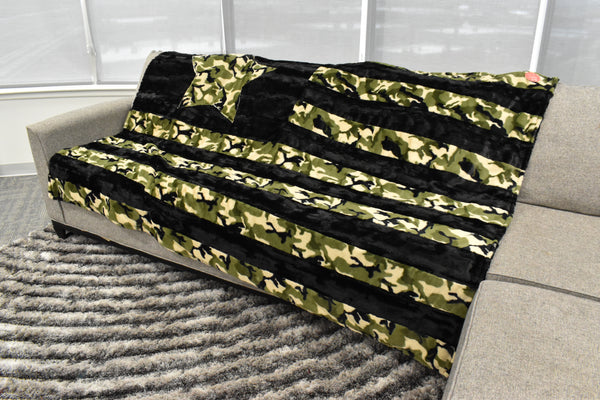 Black Willow & Camo Green  - XL Flag Strip Minky Blanket