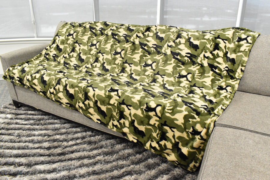 Black Willow & Camo Green Backing  - XL Flag Strip Minky Blanket