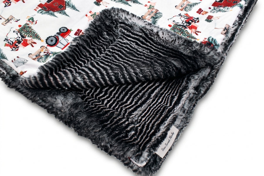 Jolly Tree Farm / Arctic Owl Black Holiday Minky Blanket