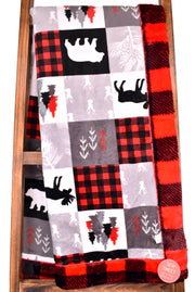 Cabin Quilt Scarlet / Buffalo Check Scarlet Black - Adult Snuggler - Sew Sweet Minky Designs