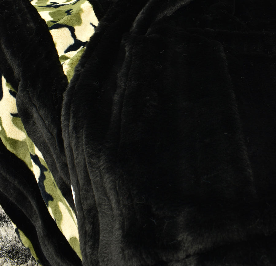 Vienna Black & Camo Green  - XL Flag Strip Minky Blanket