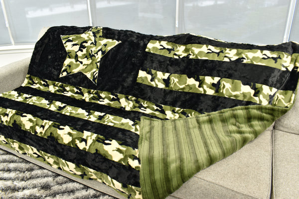 Vienna Chive & Camo Green  - XL Flag Strip Minky Blanket