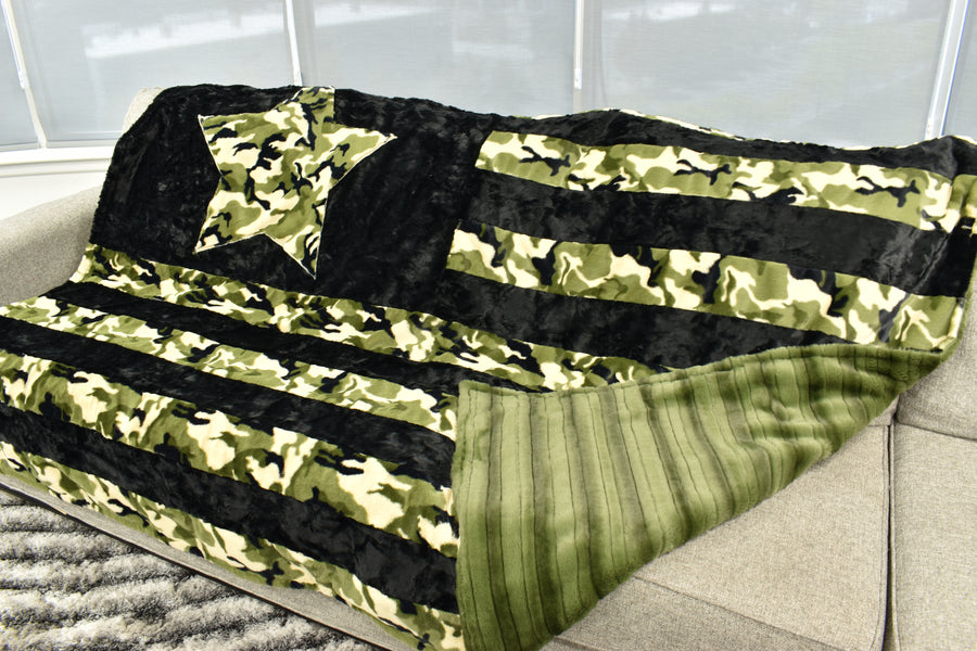 Vienna Chive & Camo Green  - XL Flag Strip Minky Blanket