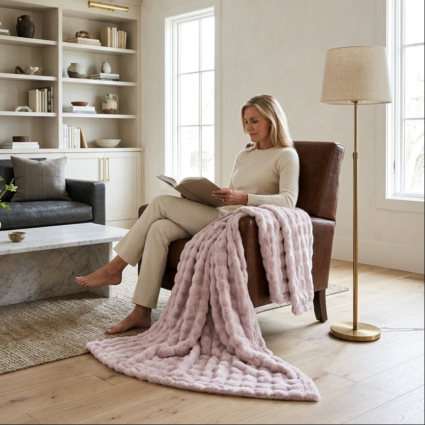 Frosted Powderpuff Smokey Rose Minky Blanket