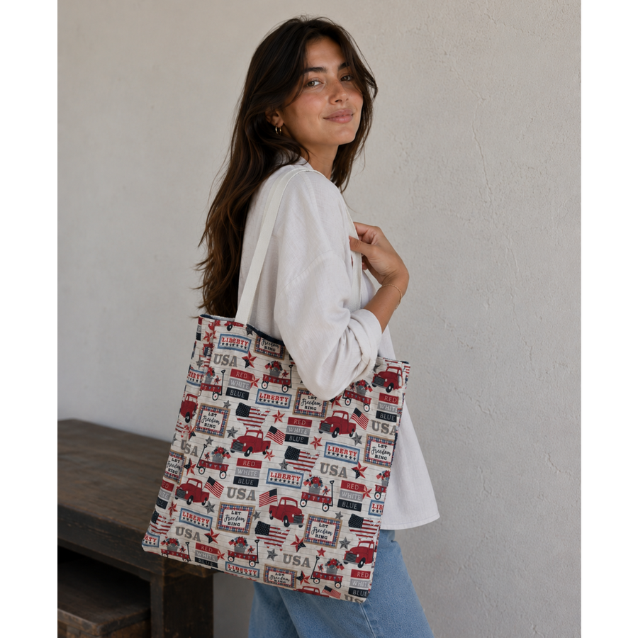 Satin Lined Patriotic Tote Bag