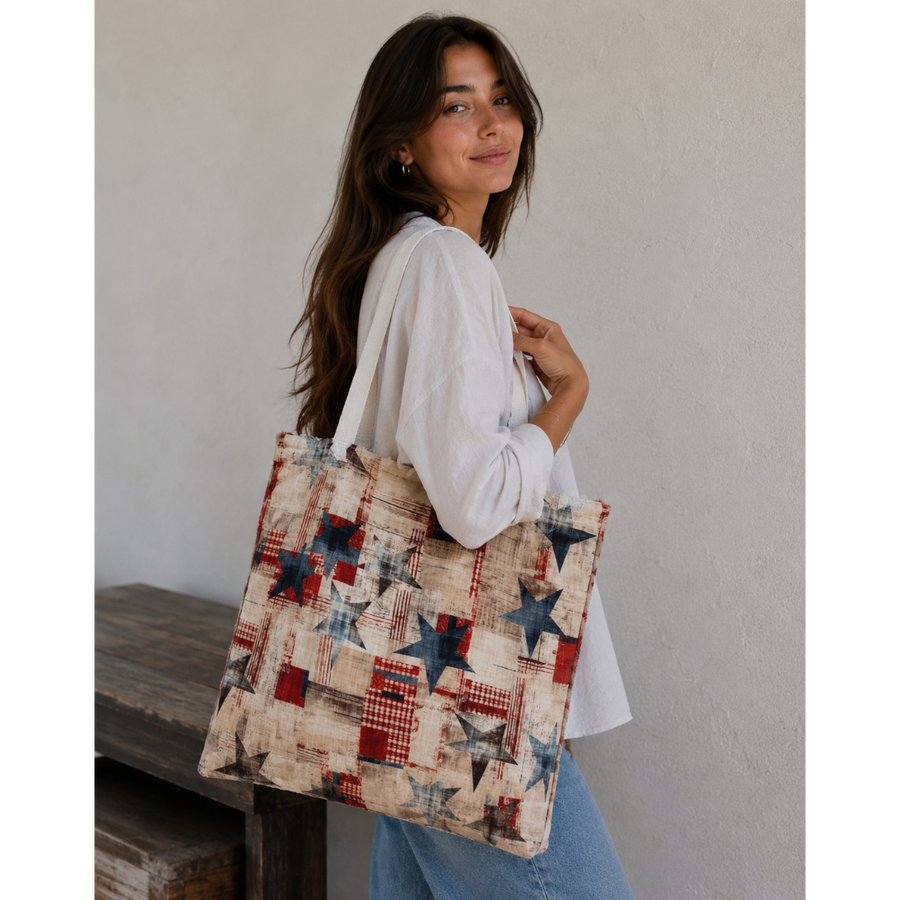Satin Lined Patriotic Tote Bag
