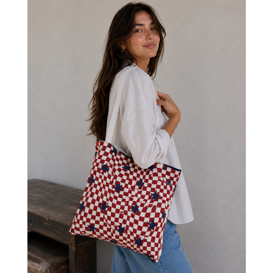 Satin Lined Patriotic Tote Bag