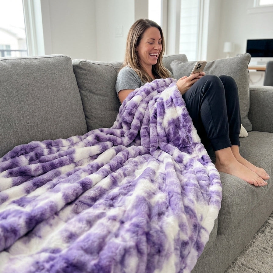 Sorbet Powderpuff Bellflower Minky Blanket