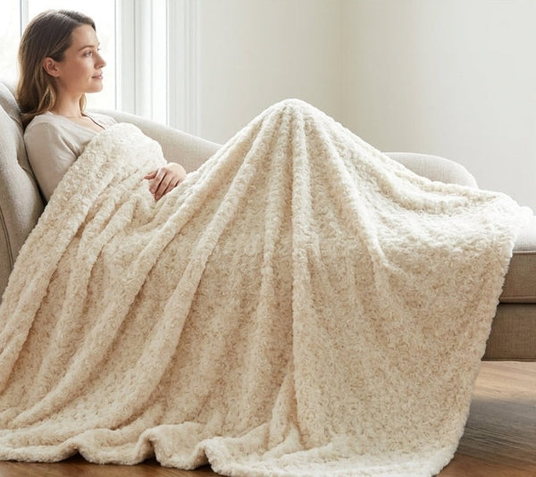 Rosette Beige Minky Blanket