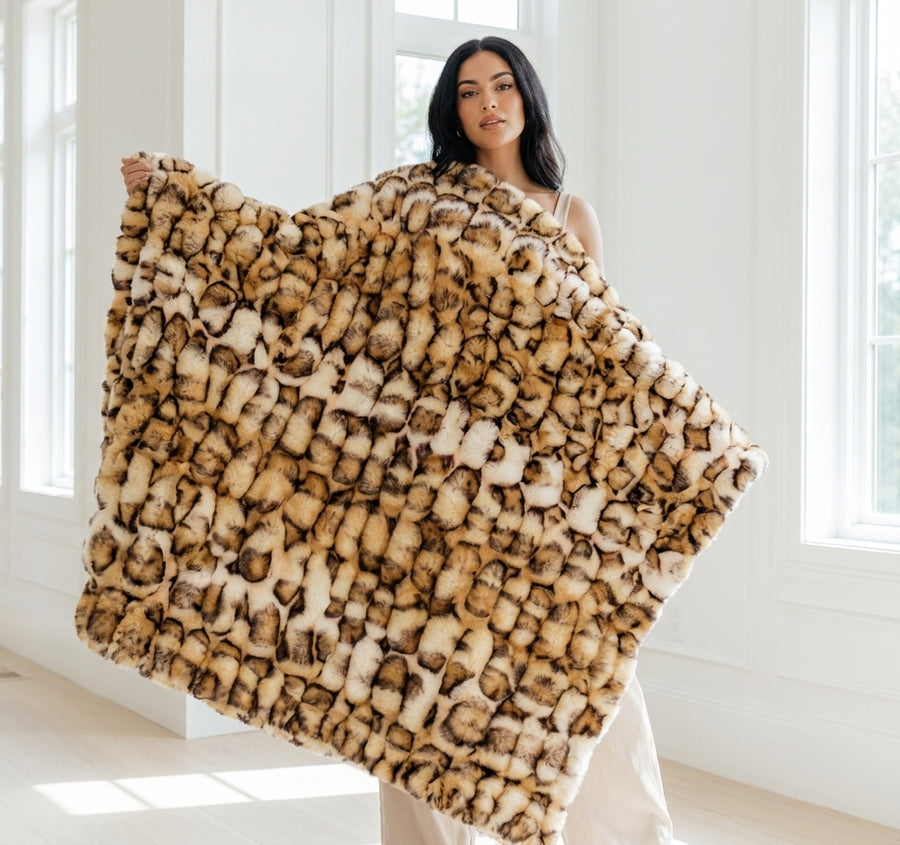 Milan Bobcat Camel / Black Minky Blanket