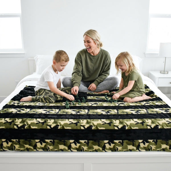 Black Willow & Camo Green  - XL Flag Strip Minky Blanket