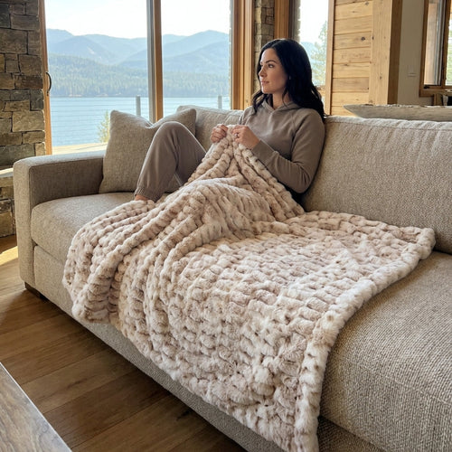 Milan Lynx Natural/Taupe Minky Blanket