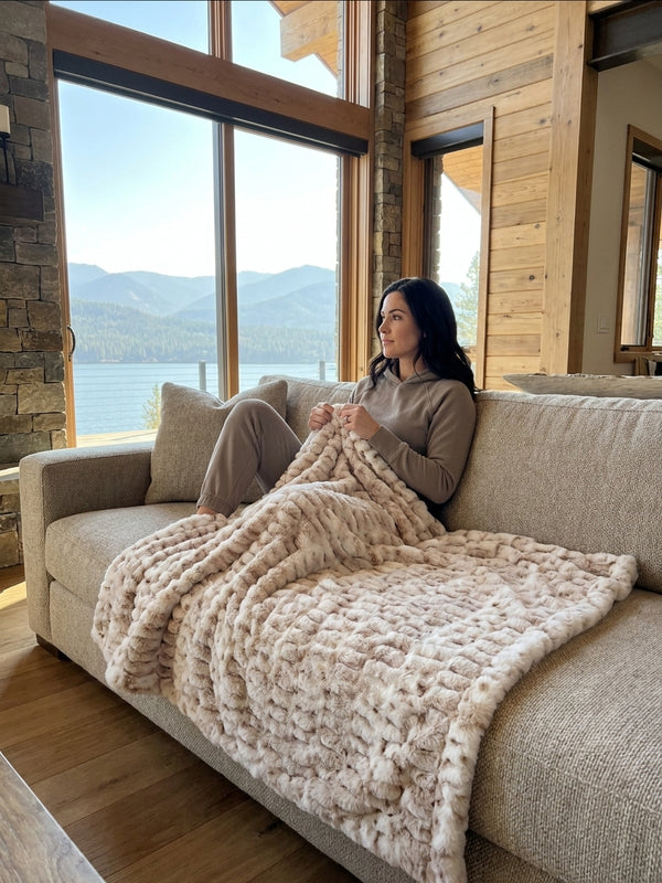 Milan Lynx Natural/Taupe Minky Blanket