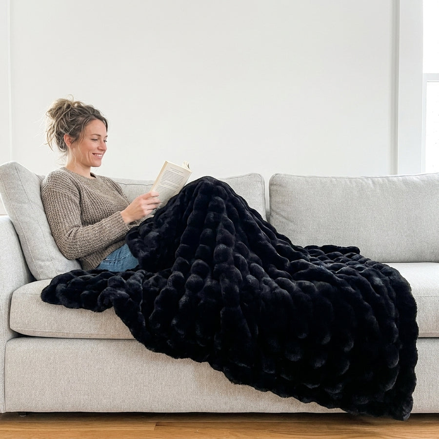Powderpuff Black Minky Blanket