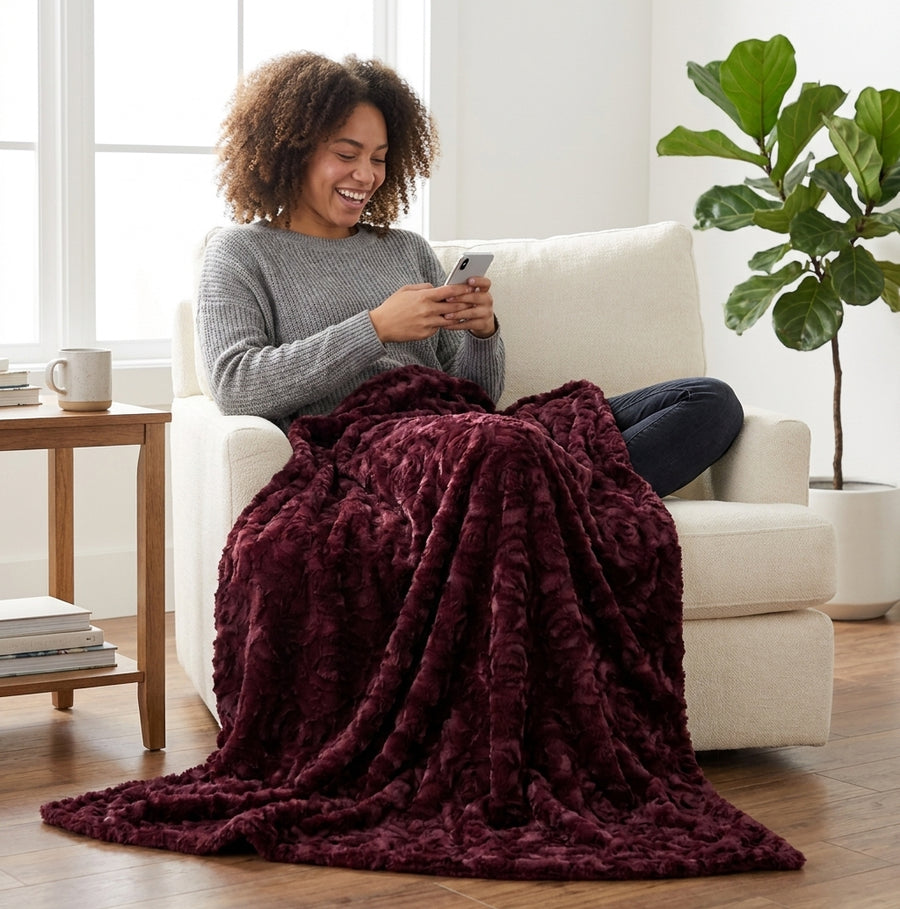Demi Rose Black Cherry Minky Blanket