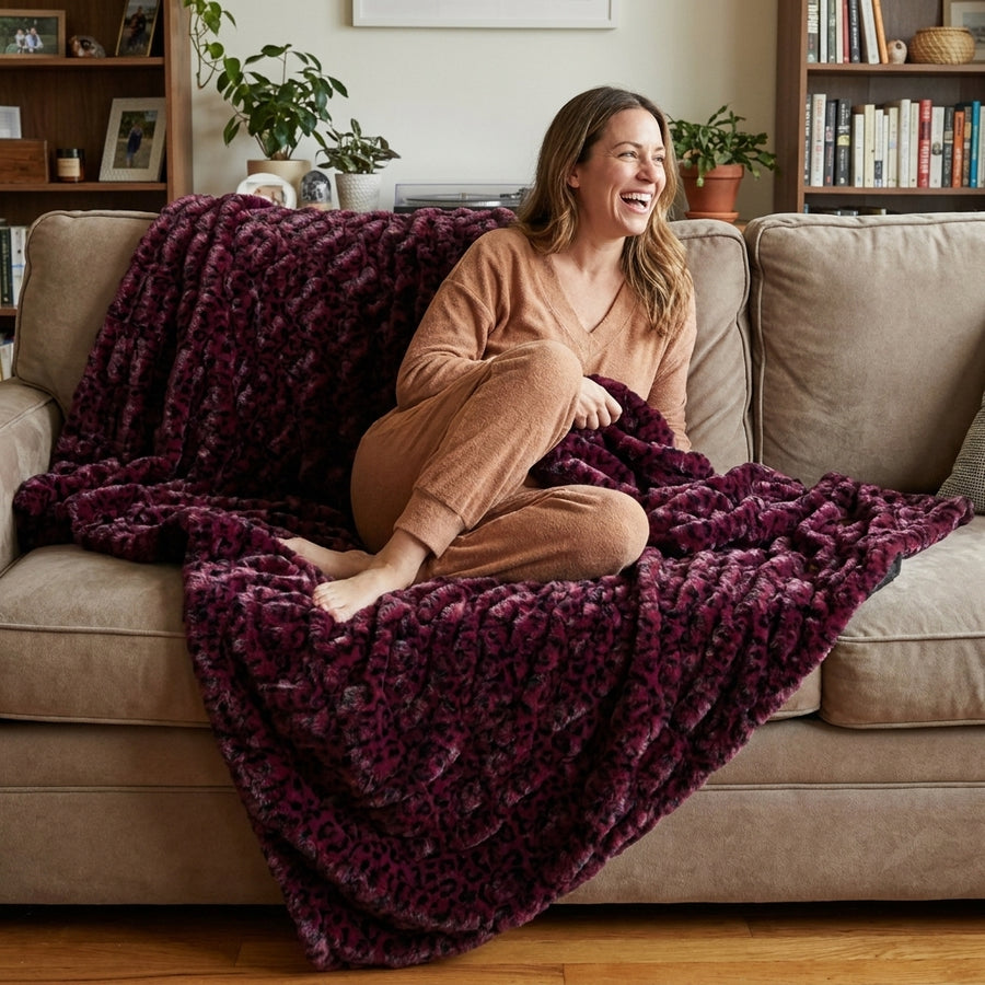 Milan Merlot Cheetah Minky Blanket