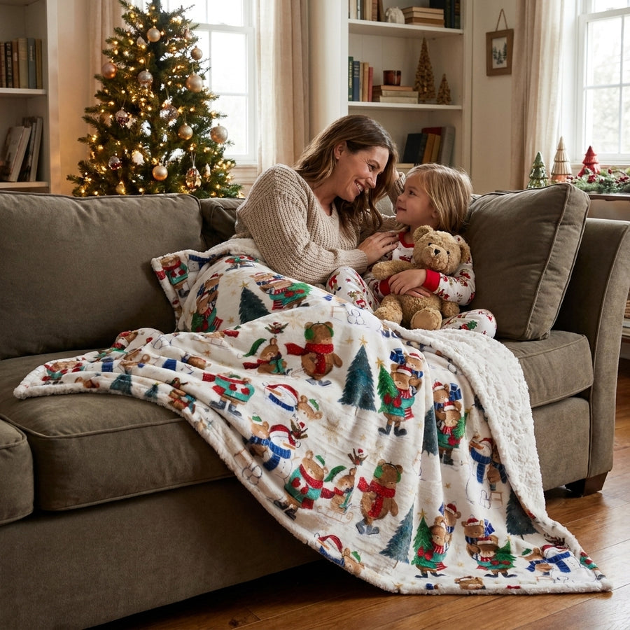Beary Xmas / Snowflake Natural Holiday Minky Blanket