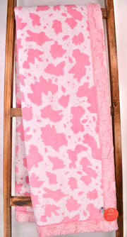 Cow Moo Bubblegum / Heather Cotton Candy - XL Snuggler - Sew Sweet Minky Designs