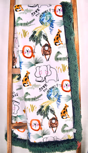 Save the Planet / Frosted Shaggy Navy-Evergreen - XL Snuggler - Sew Sweet Minky Designs